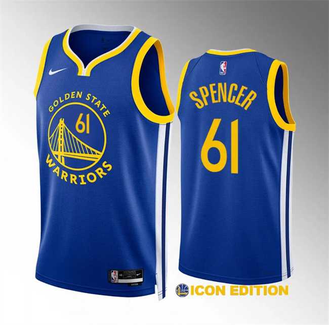 Mens Golden State Warriors #61 Pat Spencer Blue Icon Edition Stitched Basketball Jersey Dzhi